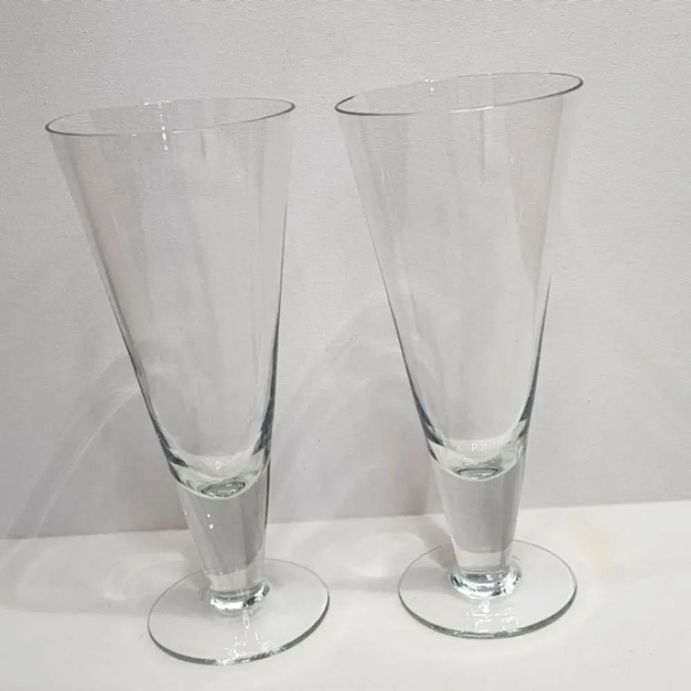 Set of 2‎ Clear Crystal Footed Pilsner Beer Glass Stemware Barware